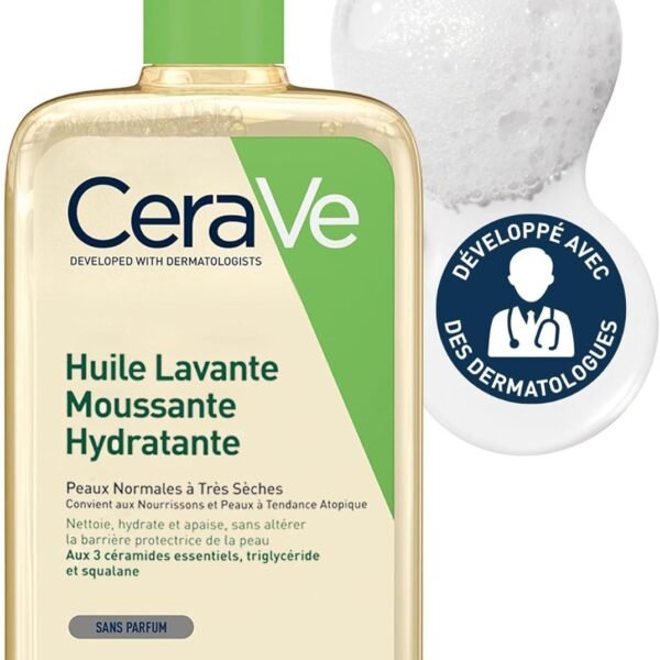CeraVe Huile de Douche Lavante à l'Acide Hyaluronique | 473ml |Pour Peaux Normales à Très Sèches, à Tendance Atopique سيرافي منظف زيت رغوي مرطب،