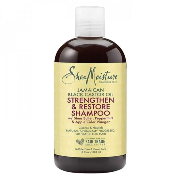 Shea Moisture Strengthen & Restore Shampoo 384ml شامبو بزيت الخروع الاسود الجامايكي لتقوية وترميم الشعر من شيا مويستشر 384مل