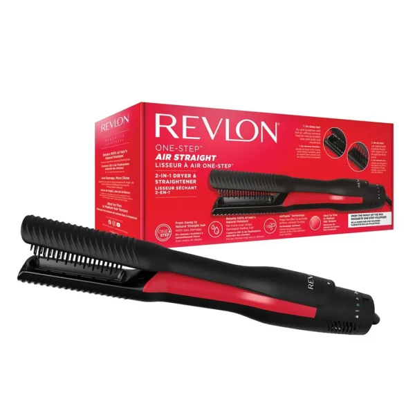 Revlon One Step Air Straight 2 in 1 Dryer & Straightener, 6 Speed Settings, Ceramic Tourmaline Teeth, Unique Plates Infused with Argan Oil, 1000W RVDR 5330ARB - Black