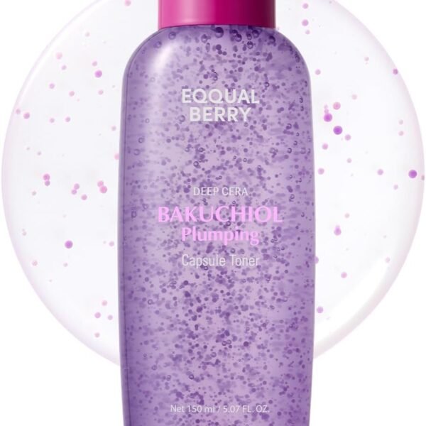 EQQUALBERRY Bakuchiol Plumping Capsule Toner - Natural Retinol Alternative Face Toner with Hyaluronic Acid - Anti-Aging, Soothing, Hydrating Korean Skincare for Sensitive Skin (150ml / 5.1 fl oz)