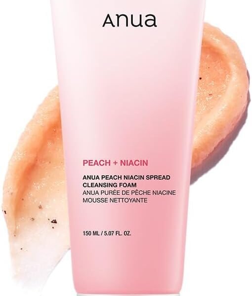 ANUA Peach Niacin Cleansing Foam 150ml for Exfoliation, Pores, Glowing Skin, Moisture, Hydration, Watery Skin, Dry Skin, Combination Skin Peach Niacin Cleansing Foam Facial Cleanser Skincare
