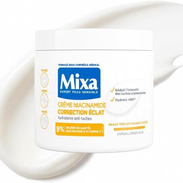 Mixa - Niacinamide Radiance Correction Cream - Anti-Stain Moisturizing Cream with Shea Butter, Niacinamide and Vitamin C - Suitable for Face, Body and Hands - Hypoallergenic - 400 ml