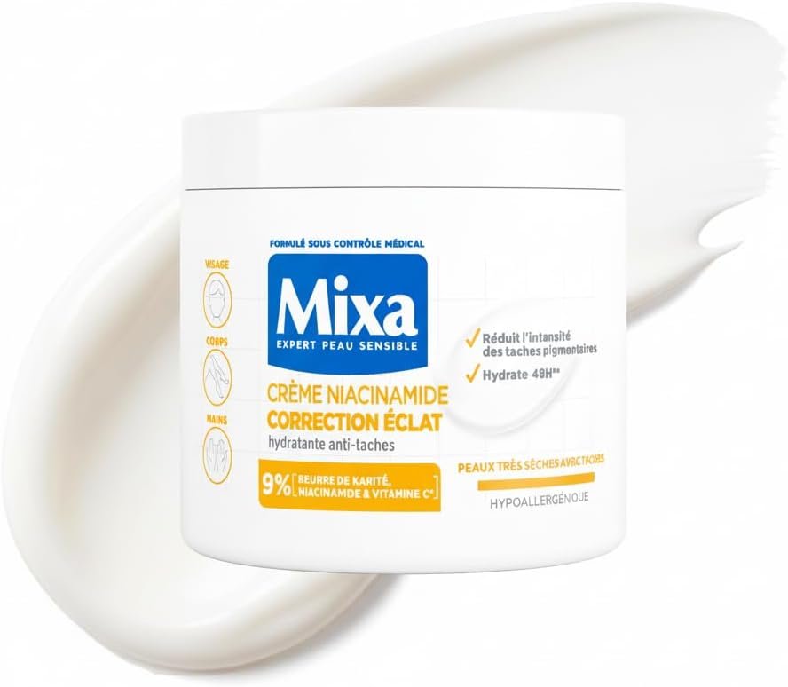 510aLfmSM2L._AC_SL1024_ Mixa - Niacinamide Radiance Correction Cream - Anti-Stain Moisturizing Cream with Shea Butter, Niacinamide and Vitamin C - Suitable for Face, Body and Hands - Hypoallergenic - 400 ml – Image 1