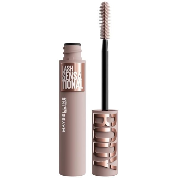 Maybelline Lash Sensational Body Washable Mascara, Volume and Length Formula for 24HR Lash Lift, Smudge and Clump-Resistant, Blackest Black