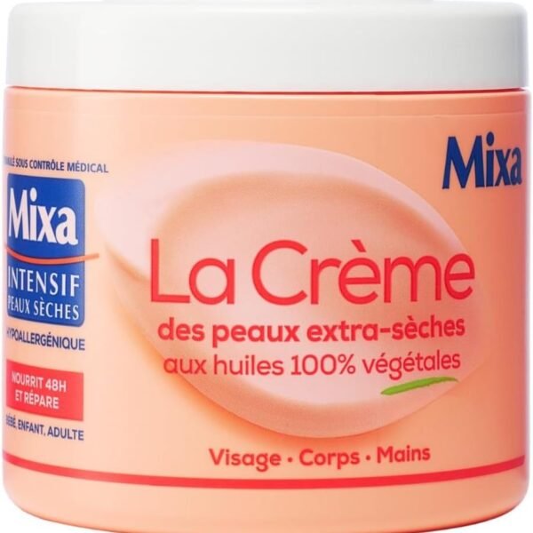 Mixa Intensif Peaux Sèches - La Crème des Peaux Extra-Sèches - Multi Usages Visage, Corps, Mains, Pieds - Nourrit 48h et répare - Pénétration Rapide - Hypoallergénique - Pot 400 ml​
