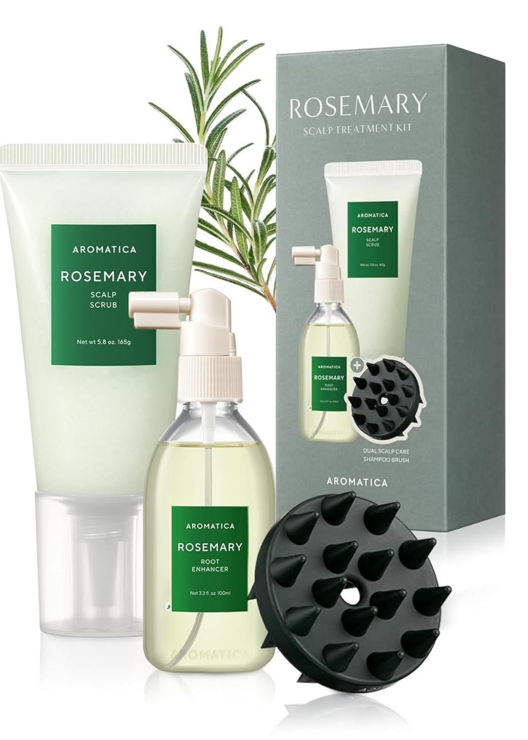 + AROMATICA Rosemary Scalp Care Gift Set - Hydrating Scalp Treatment with Rosemary Enhancer and Scrub, Scalp massager with Dual Brush - Free from Sulfate, Silicone, and Paraben. – Image 1