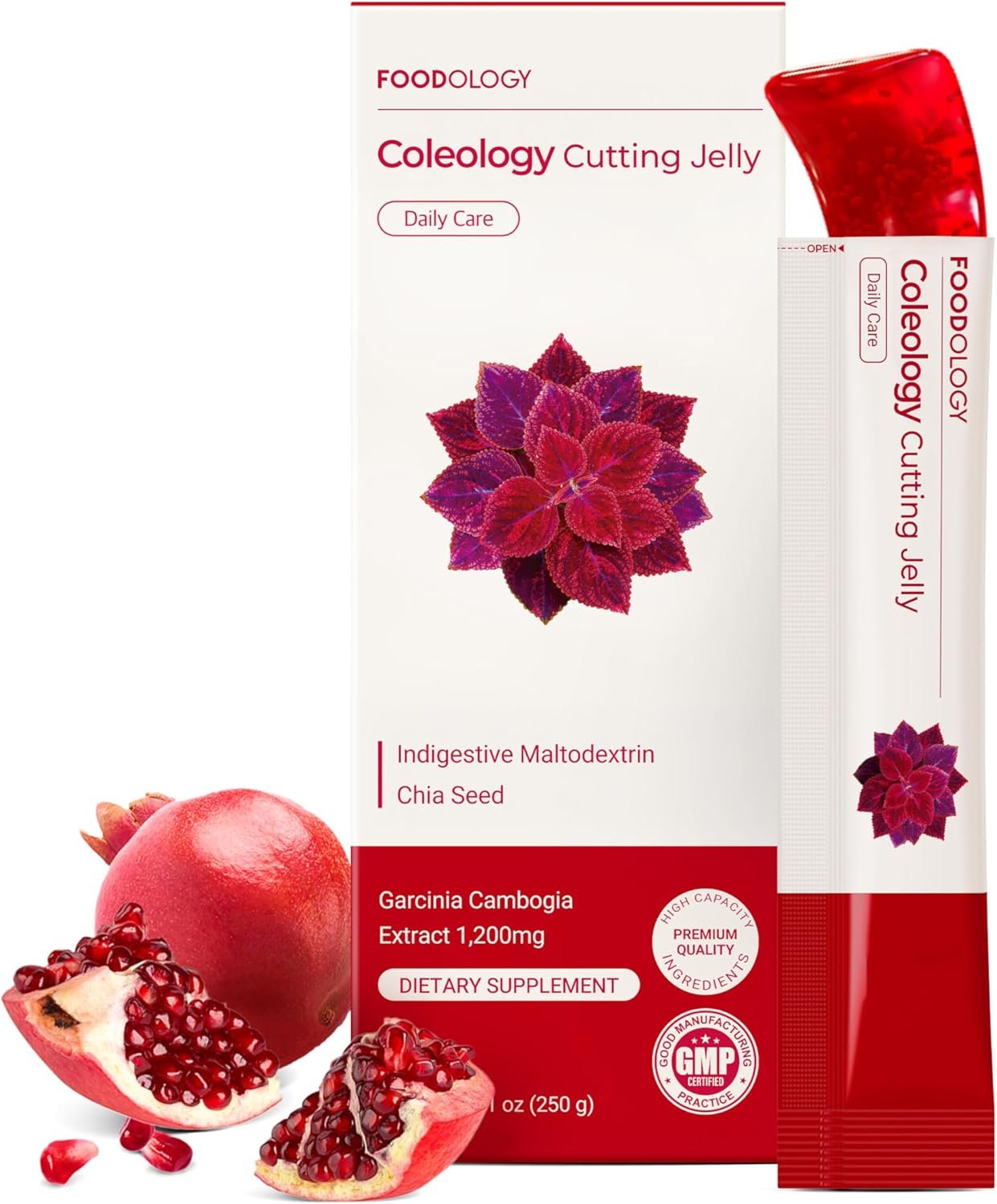 11111 FOODOLOGY Coleology Cutting Stick Jelly (Pomegranate) – Dietary Fiber Supplement for Healthy Weight Management, Chia Seeds & Garcinia Cambogia, Korean Beauty with Collagen – 10 Sticks - Image 1