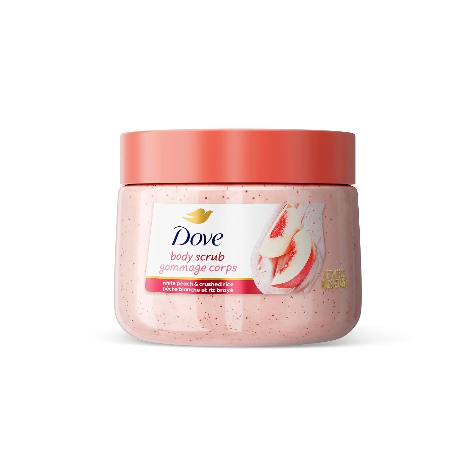 1 Dove White Peach & Crushed Rice Body Scrub Exfoliates and Deeply 15 oz - Image 1